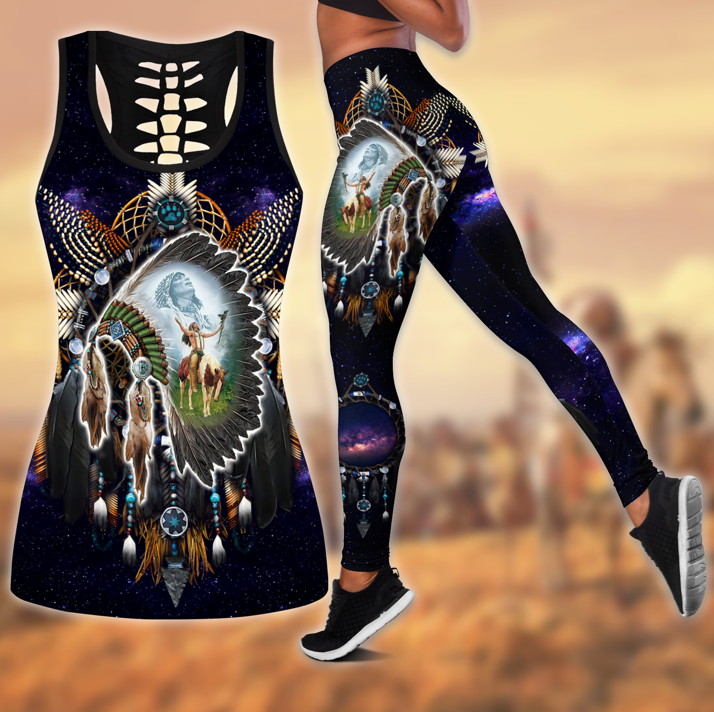 Native American 3D All Over Printed Legging + Hollow Tank