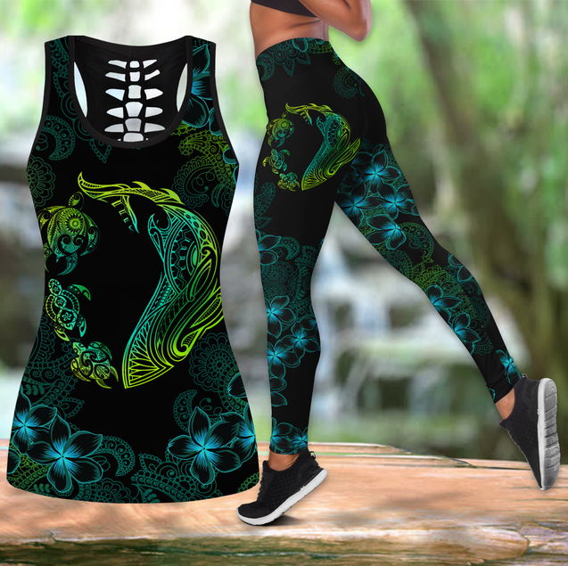 Turtle And Shark Hawaii 3D Over Printed Legging & Tank Top