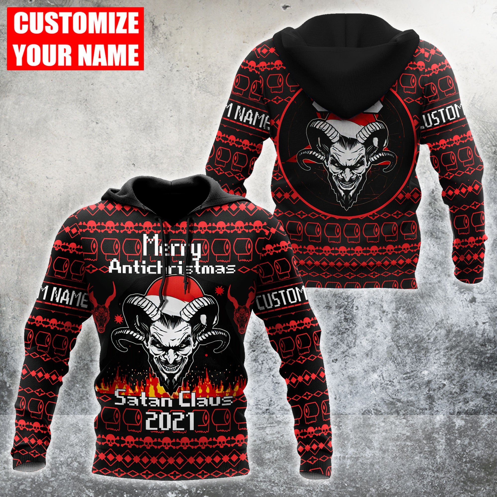 Customize Name Skull Satanic 3D All Over Printed Unisex Shirts