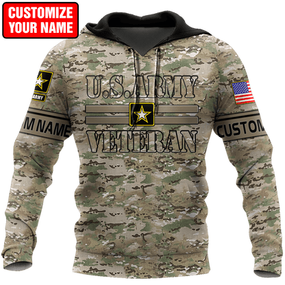US Army Veteran Personalized Name 3D All Over Printed Unisex Hoodie