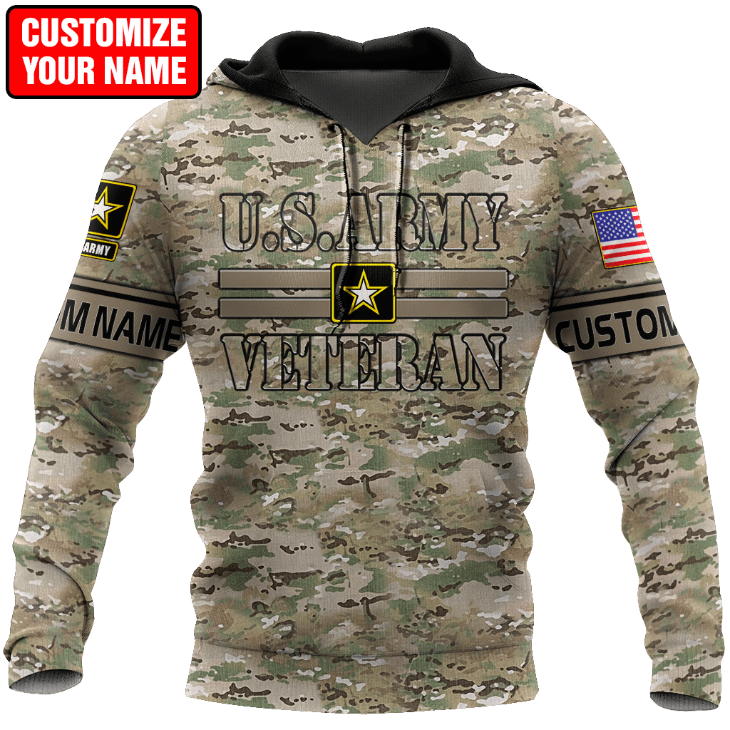 US Army Veteran Personalized Name 3D All Over Printed Unisex Hoodie