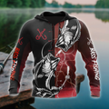 Bass fishing tattoo the rule Red colour 3D print shirts