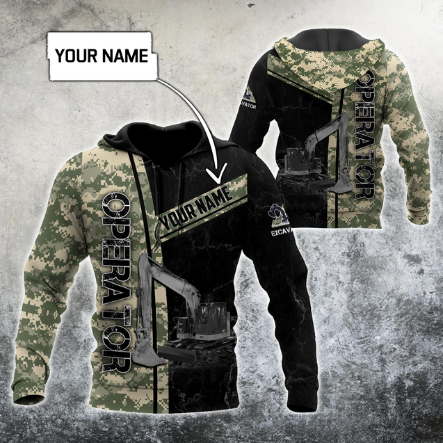 Premium Personalized 3D Printed Camo Excavator Operator Shirts MEI