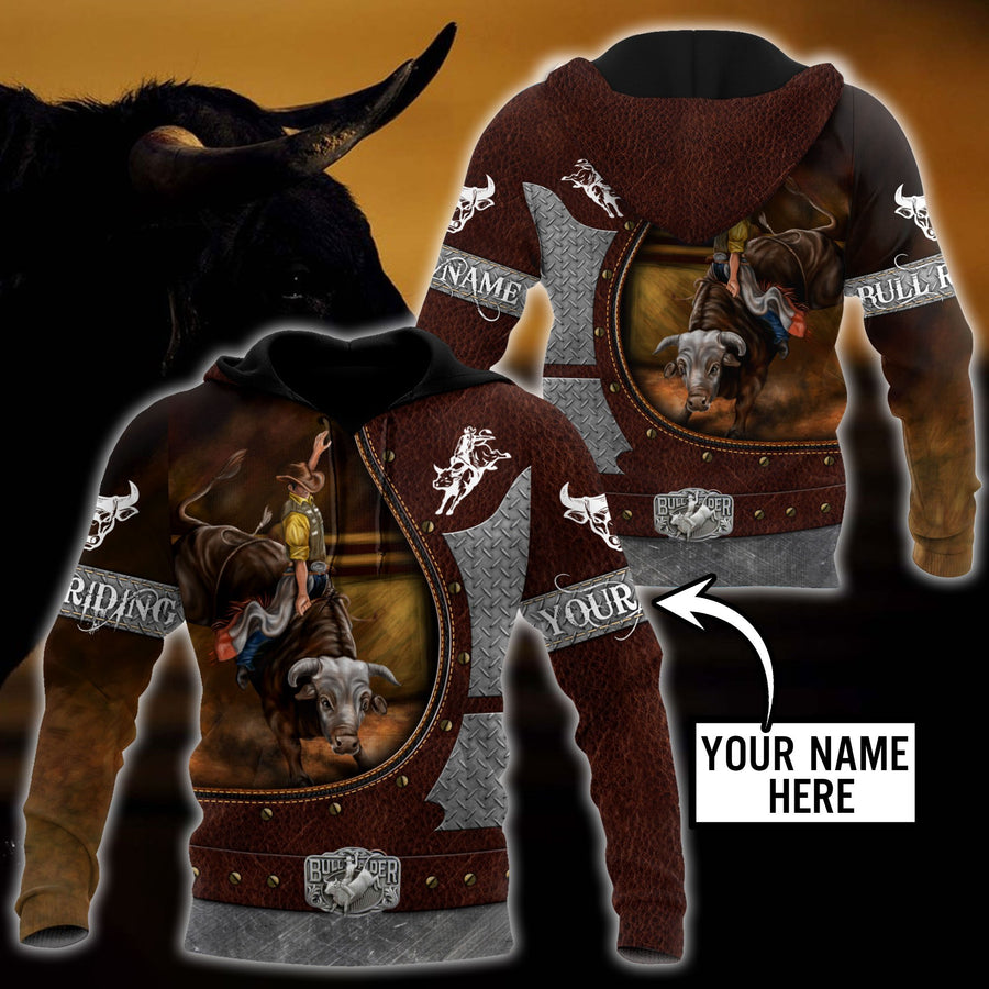 Personalized Name Bull Riding 3D All Over Printed Unisex Shirts Brown Ver