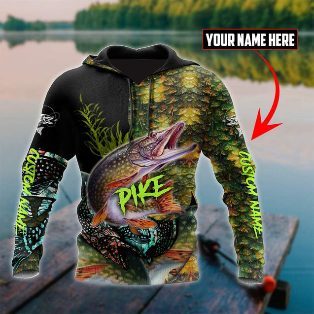 Custom name Northern Pike Fishing on skin 3D Design print shirts