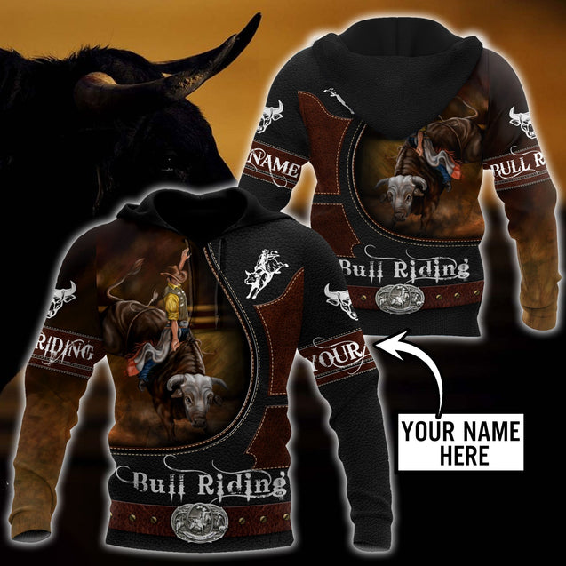 Personalized Name Bull Riding 3D All Over Printed Unisex Shirts Brown Ver2