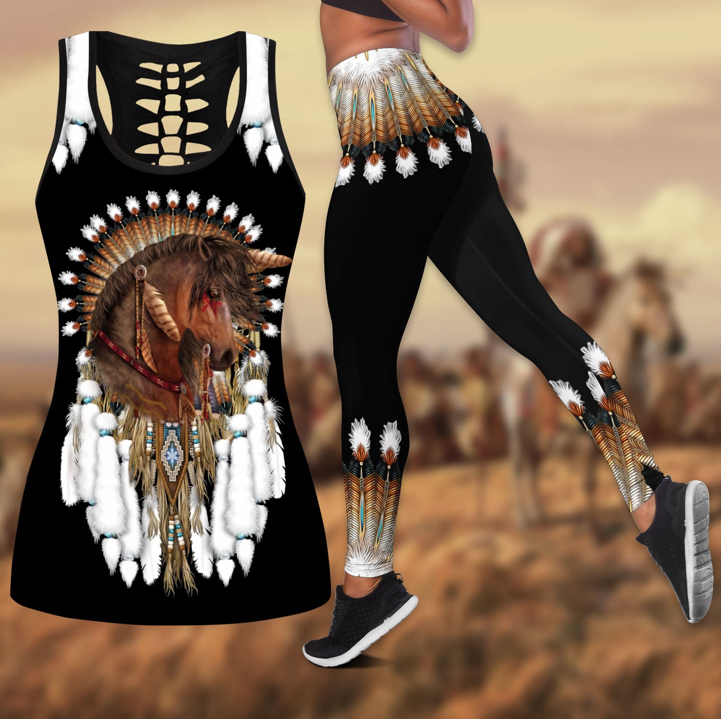 Native American 3D All Over Printed Legging + Hollow Tank