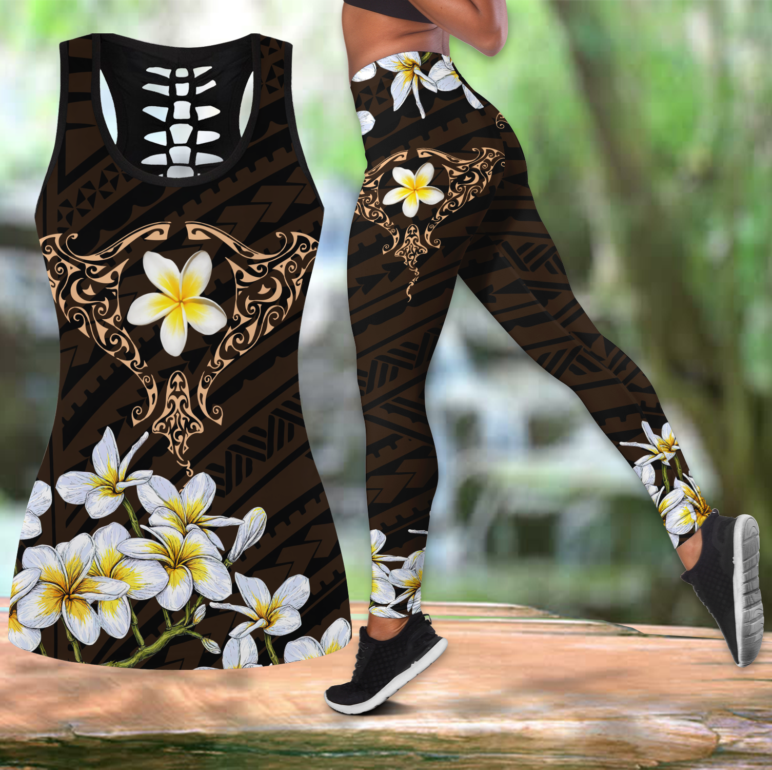 Amazing Polynesian Beautiful Ray Tattoo And Frangipani Deluxe Legging Tank Top ML