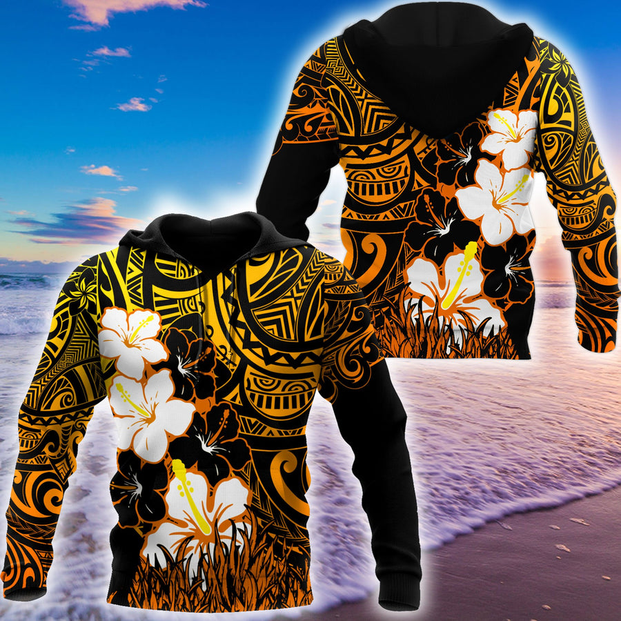 Amazing Polynesian Hibiscus And Tattoo Hawaii Style Unisex Deluxe Hoodie ML