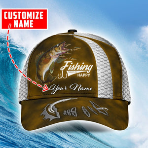 Custom Name Walleye Fishing hat Hook 3D Painting print Cap