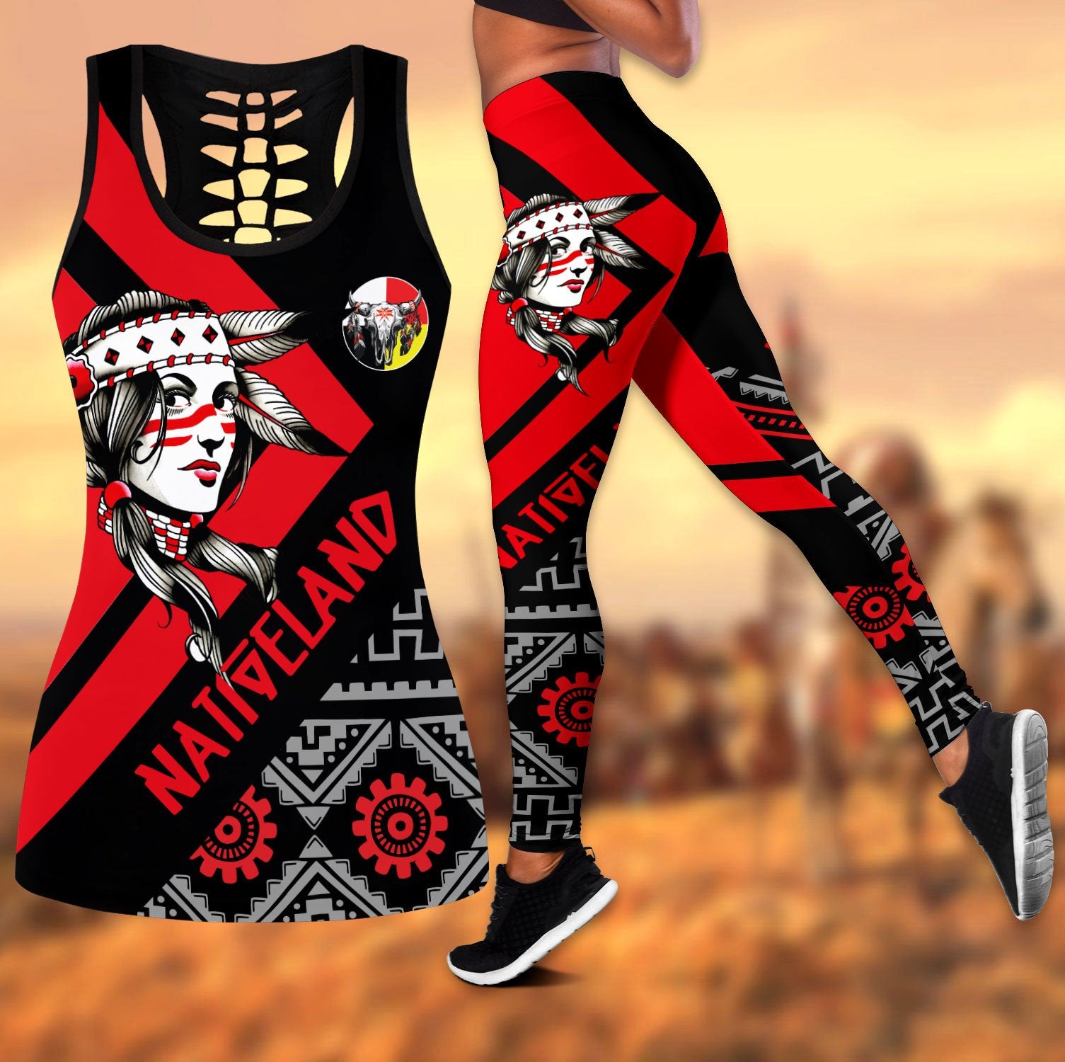 Nativeland 3D All Over Printed Legging + Hollow Tank