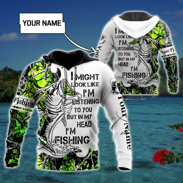 Custom name In my head I'm fishing Bass fishing Tattoo 3D print shirts