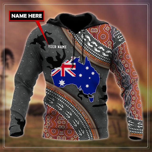 Custom name Australian Flag Aboriginal dots Zip pattern 3D printed shirts