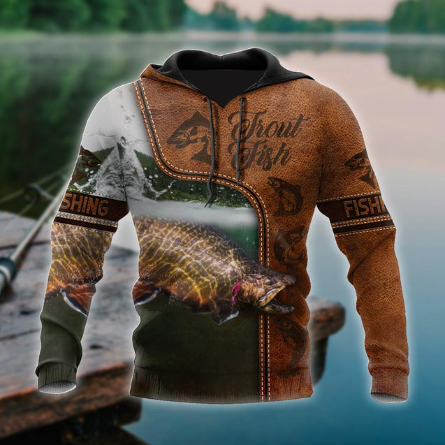 Trout Fishing water camo Cosplay leather 3D print shirts