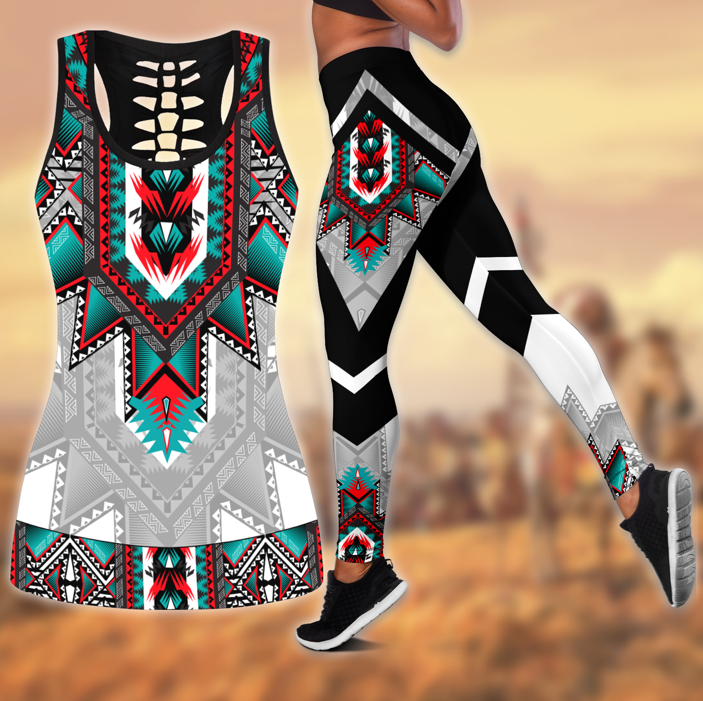 Native American 3D All Over Printed Legging + Hollow Tank