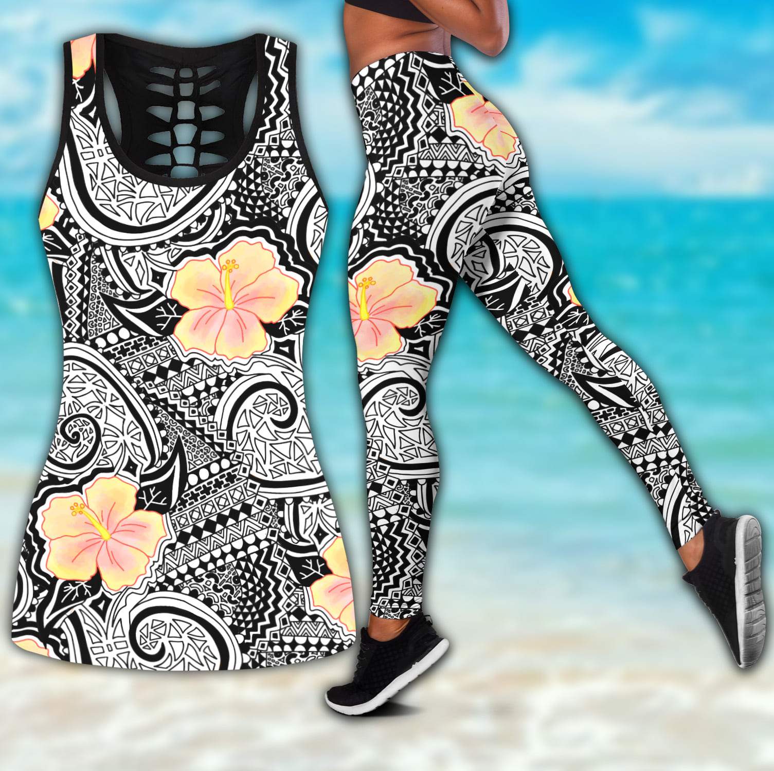 Amazing Polynesian Tattoo And Hibiscus Deluxe Legging & Tank Top ML