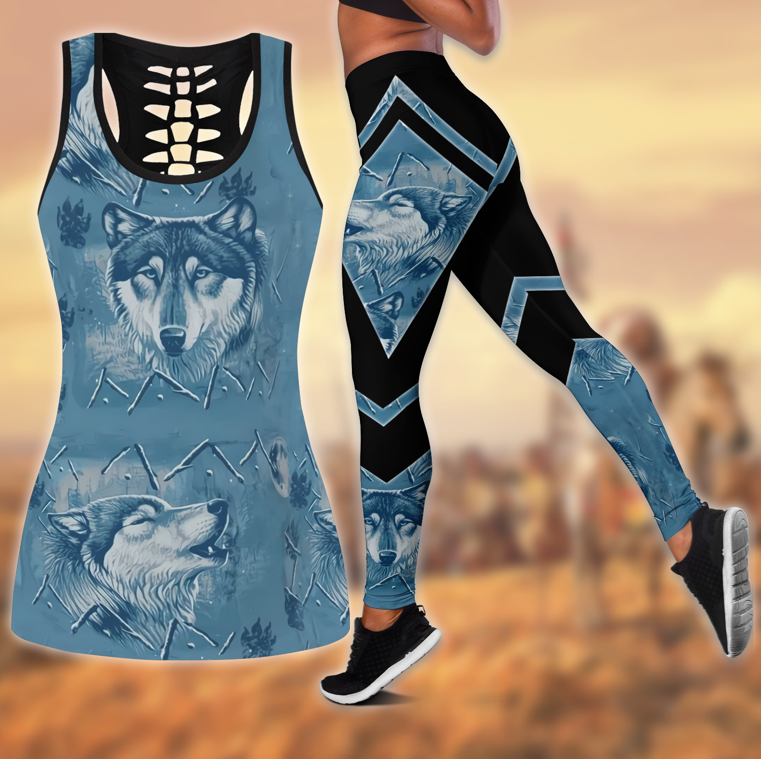 Wolf 3D All Over Printed Legging + Hollow Tank Combo