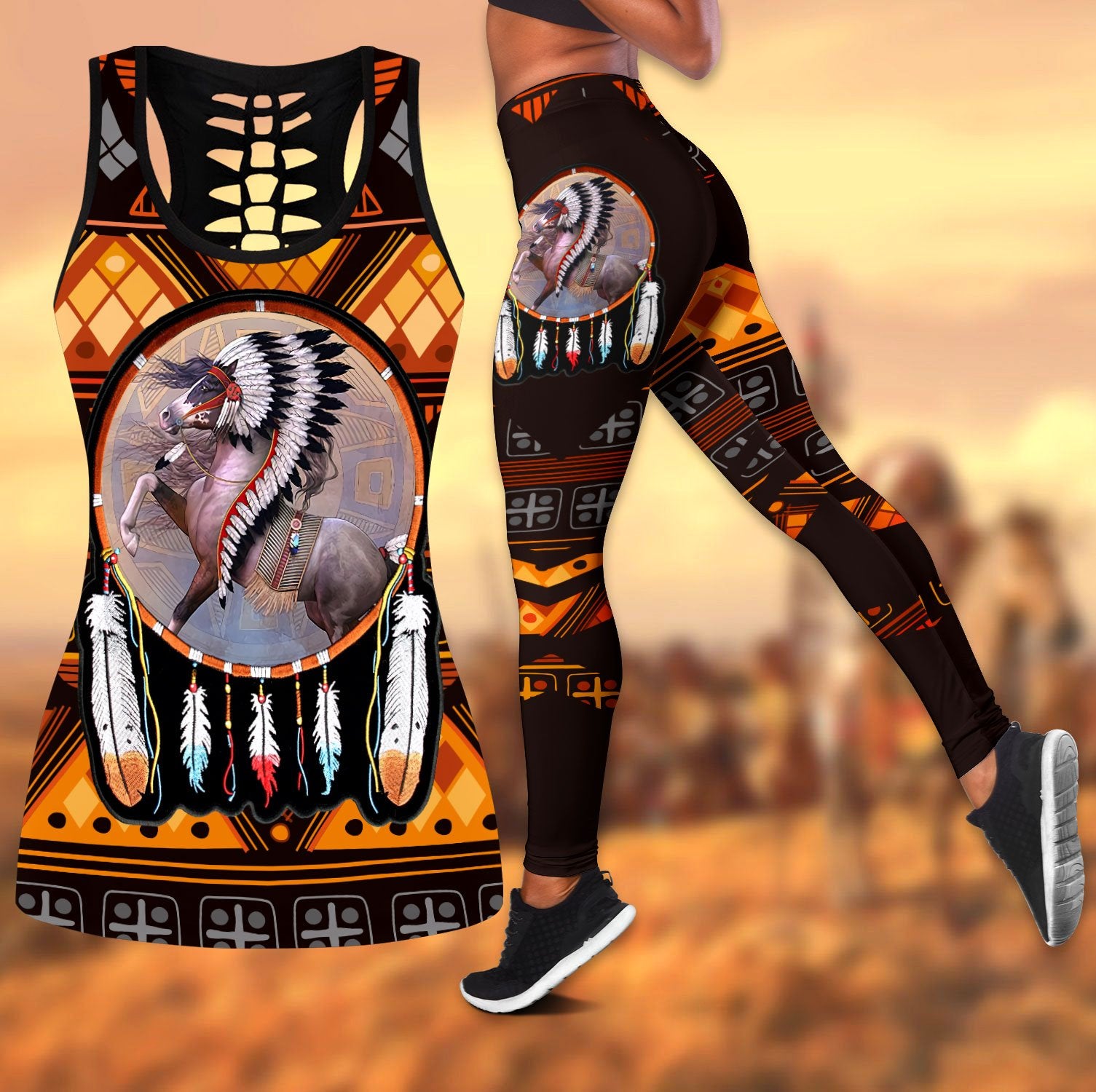 Native American 3D All Over Printed Legging + Hollow Tank