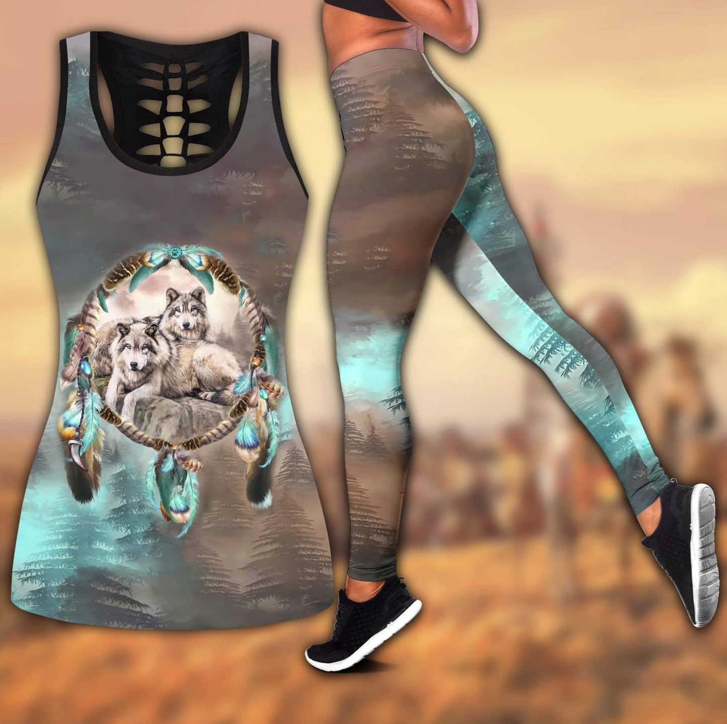 Native American 3D All Over Printed Legging + Hollow Tank