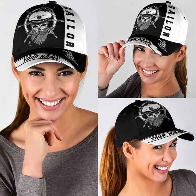 Skull Sailor on the Helm Custom name Cap