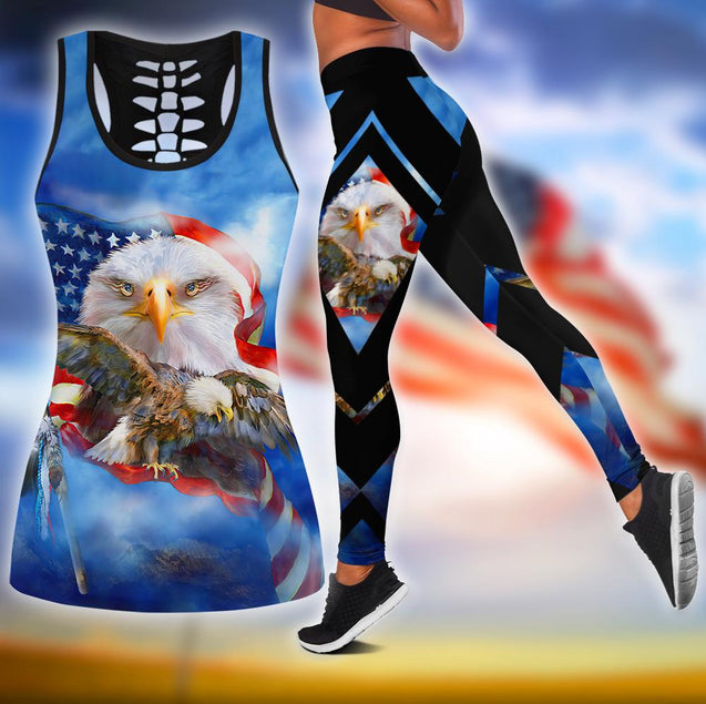 Happy Independence Day United States of America 3D All Over Printed Legging + Hollow Tank