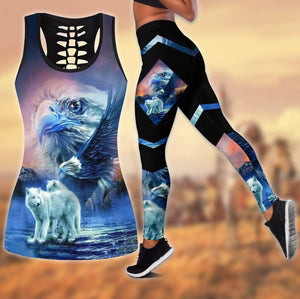 Love Wolf Love Eagle 3D All Over Printed Legging + Hollow Tank Combo