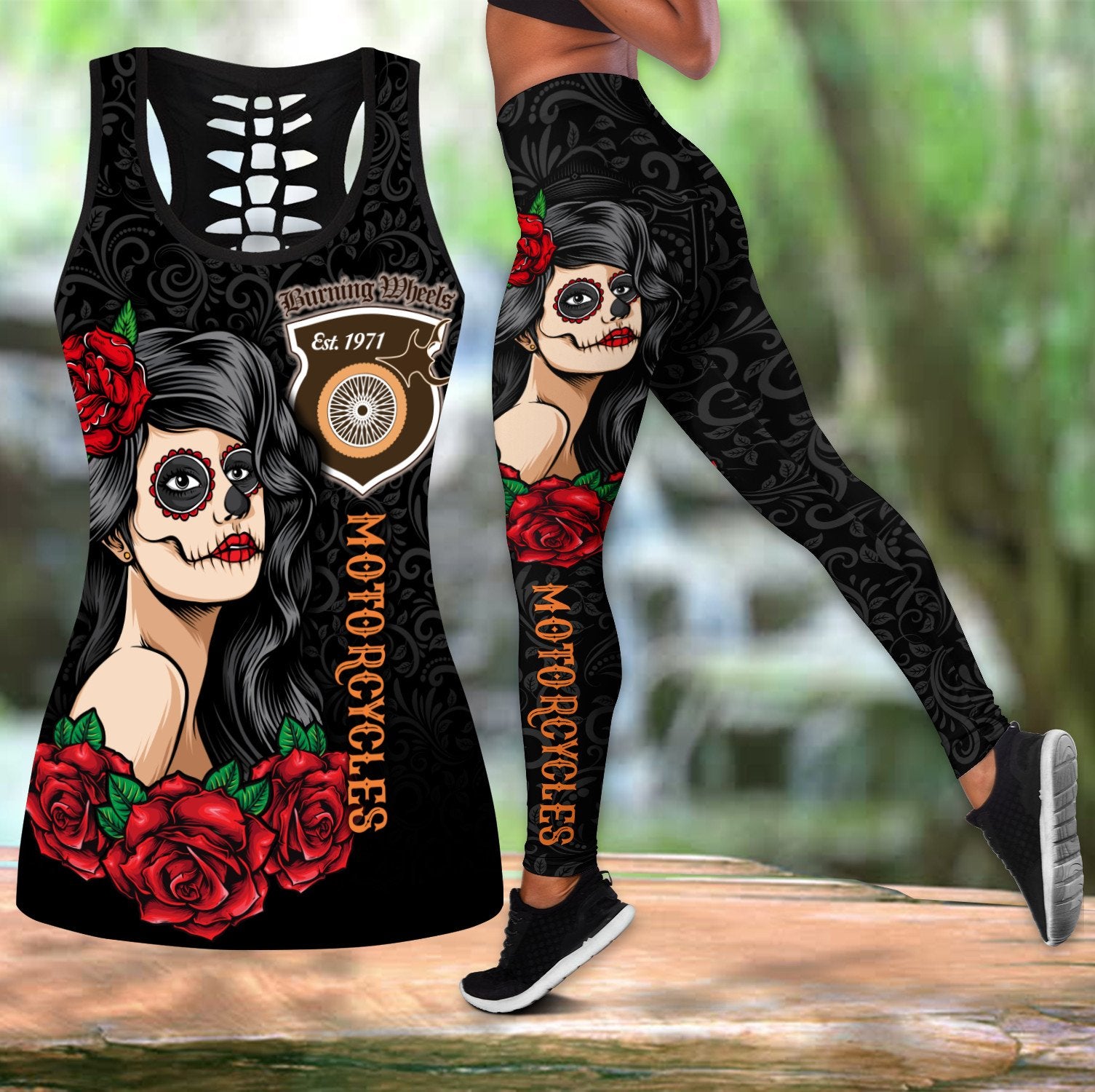 Skull Girl Biker Legging + hollow tank combo outfit