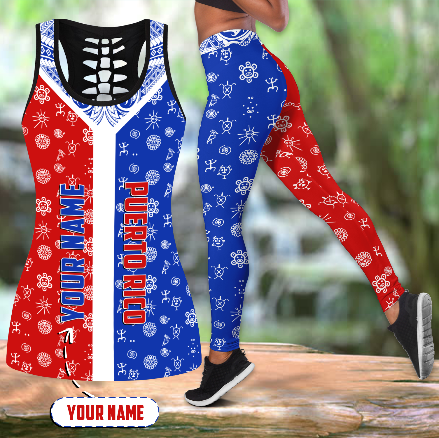 Customize Name Puerto Rico Symbols Combo Hollow Tank Top And Legging Outfit MH24022101