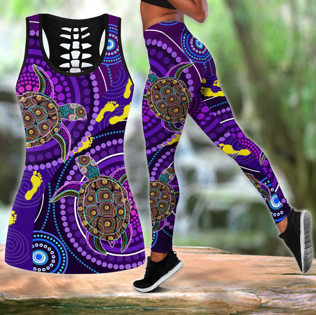 Aboriginal Purple Turtles Indigenous Australia Combo Legging Tank