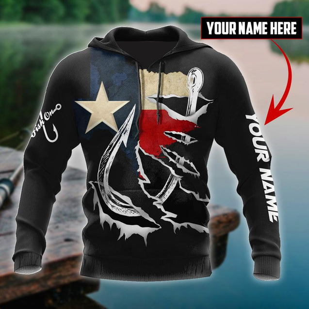 Custom name Hooked on fishing Texas design 3d print shirts