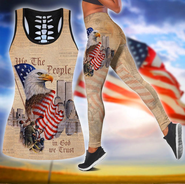 Happy Independence Day United States of America 3D All Over Printed Legging + Hollow Tank