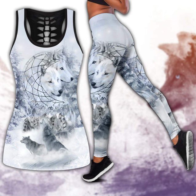 Wolf Native American 3D All Over Printed Legging + Hollow Tank