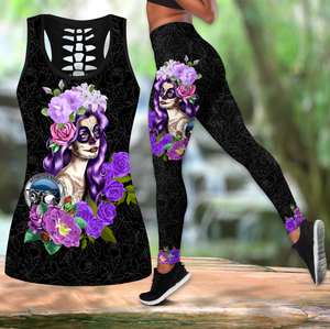 Skull Girl Biker Legging + hollow tank combo outfit