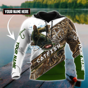 Custom name Catfish Fishing camo 3D print shirts