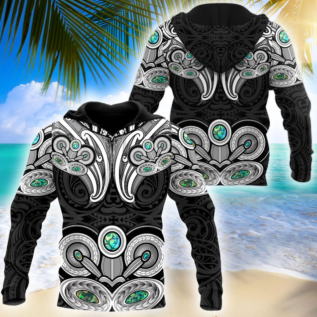 New Zealand Aotearoa Maori Tiki Silver Fern Paua Shell Unisex Deluxe Hoodie ML