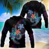 Amazing Polynesian Plumeria Flower And Turtle Tattoo Unisex Deluxe Hoodie ML