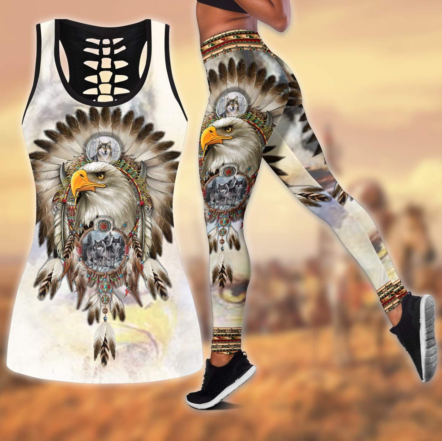 Eagle Native American 3D All Over Printed Legging + Hollow Tank