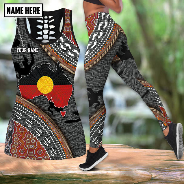 Custom name Aboriginal dots Zip pattern 3D design printed combo legging tanktop