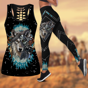 Wolf Native American 3D All Over Printed Legging + Hollow Tank