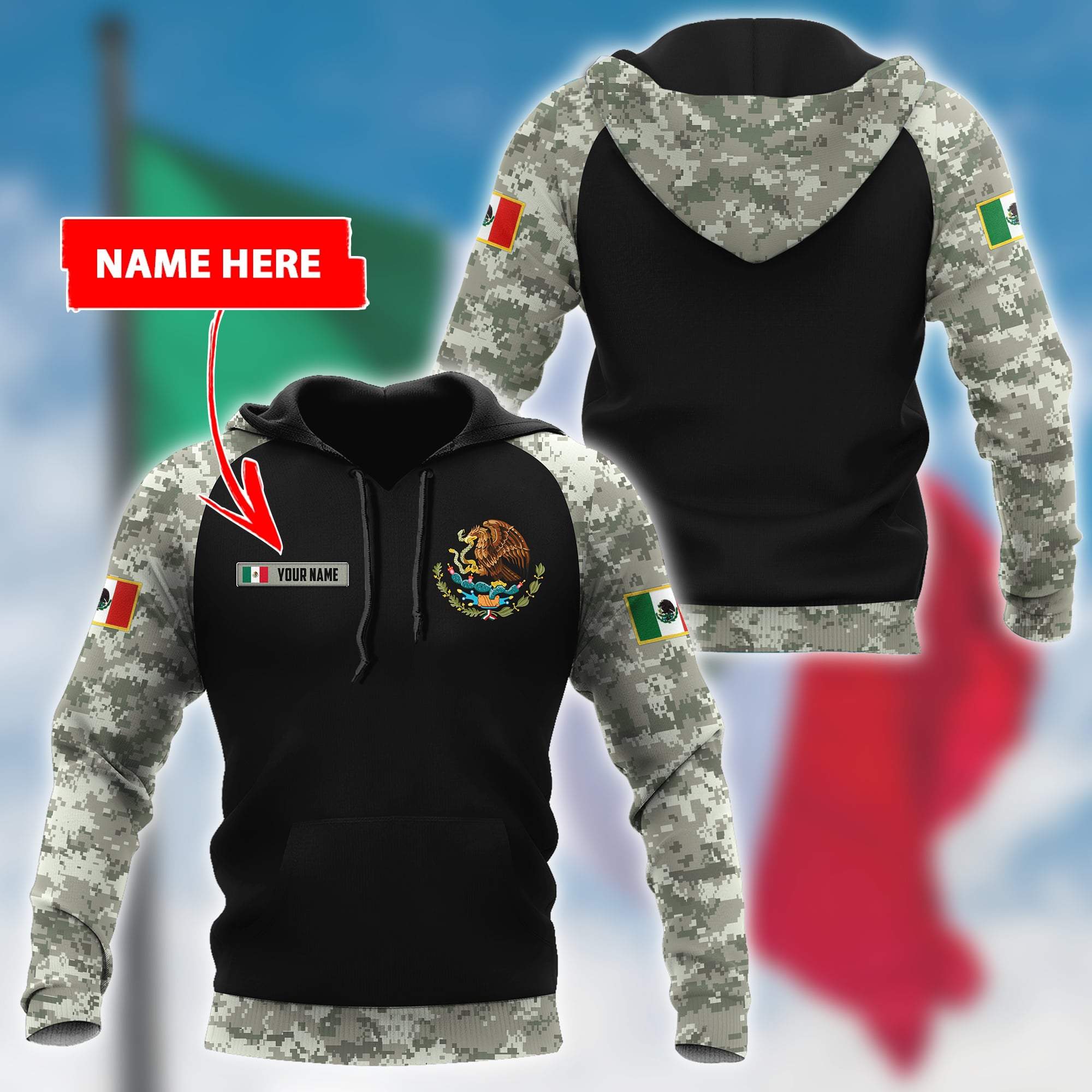 Mexico Coat Of Arms no03 Personalized Name 3D Unisex Hoodie