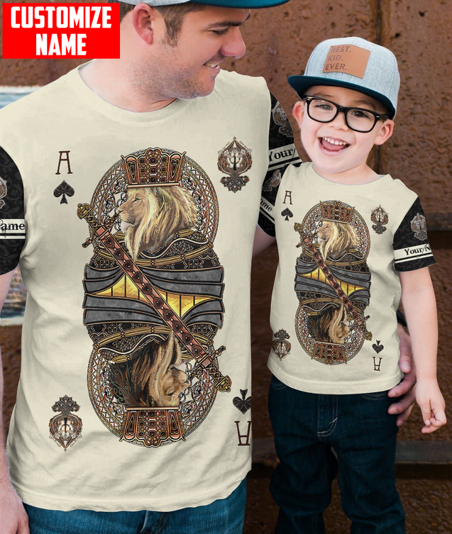 Gift For Son and Daughter Custom Name King Hearts Lion Poker 3D All Over Printed Shirts For Kids From 1 year - 15 years