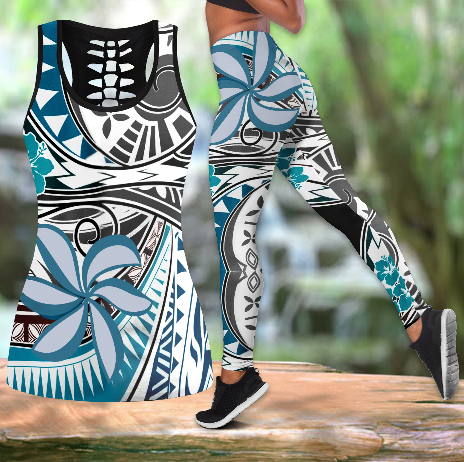 Amazing Polynesian Tribal Pattern And Frangipani Deluxe Legging & Tank Top ML