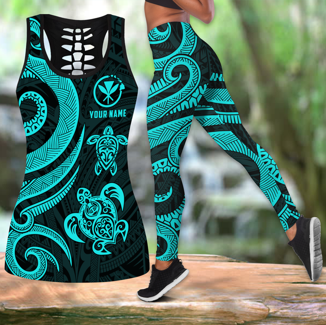 Kanaka Polynesian Turtle Personalized Name 3D Over Printed Legging & Tank Top