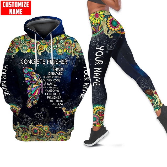 Wife of Concrete Finisher Custom name butterfly pattern combo legging hoodie