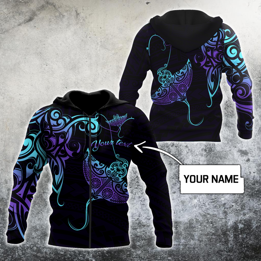 Amazing Polynesian Blue And Purple Ray Tattoo Personalized Unisex Deluxe Hoodie ML