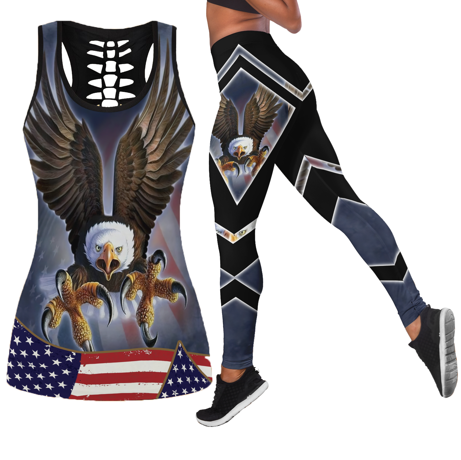 Happy Independence Day United States of America 3D All Over Printed Legging + Hollow Tank