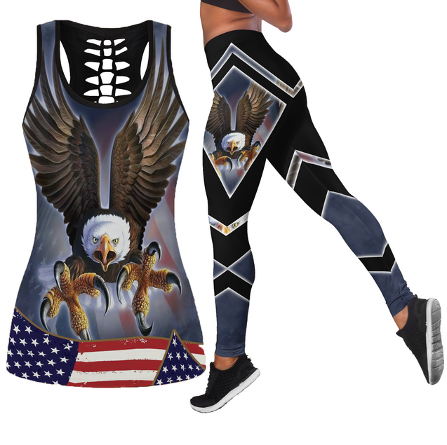 Happy Independence Day United States of America 3D All Over Printed Legging + Hollow Tank