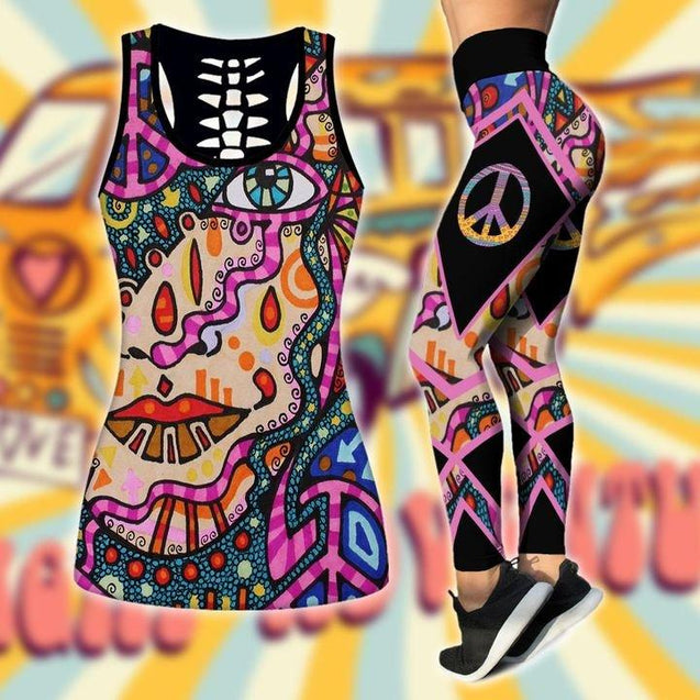 Premium Hippie Girl Eyes 3D Over Printed Legging & Tank Top