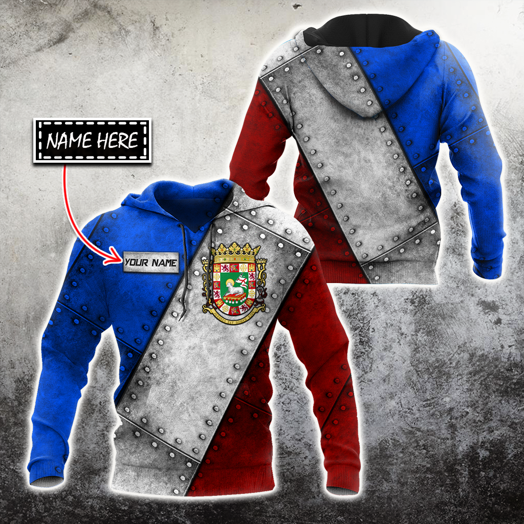 Customize Name Coat Of Arms Puerto Rico Soldier Hoodie For Men And Women