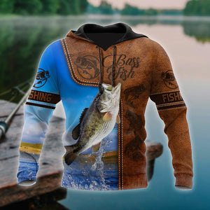 Bass Fishing water camo Cosplay leather 3D print shirts